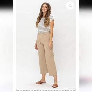 Judy Blue HW Garment Dyed Crop Wide Leg Khaki  Jean Denim Pant Size 20W